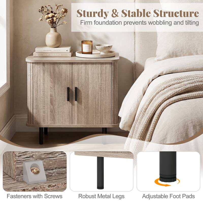 Gymax End Table Modern Mid Century Nightstand w/Sliding Tambour Doors