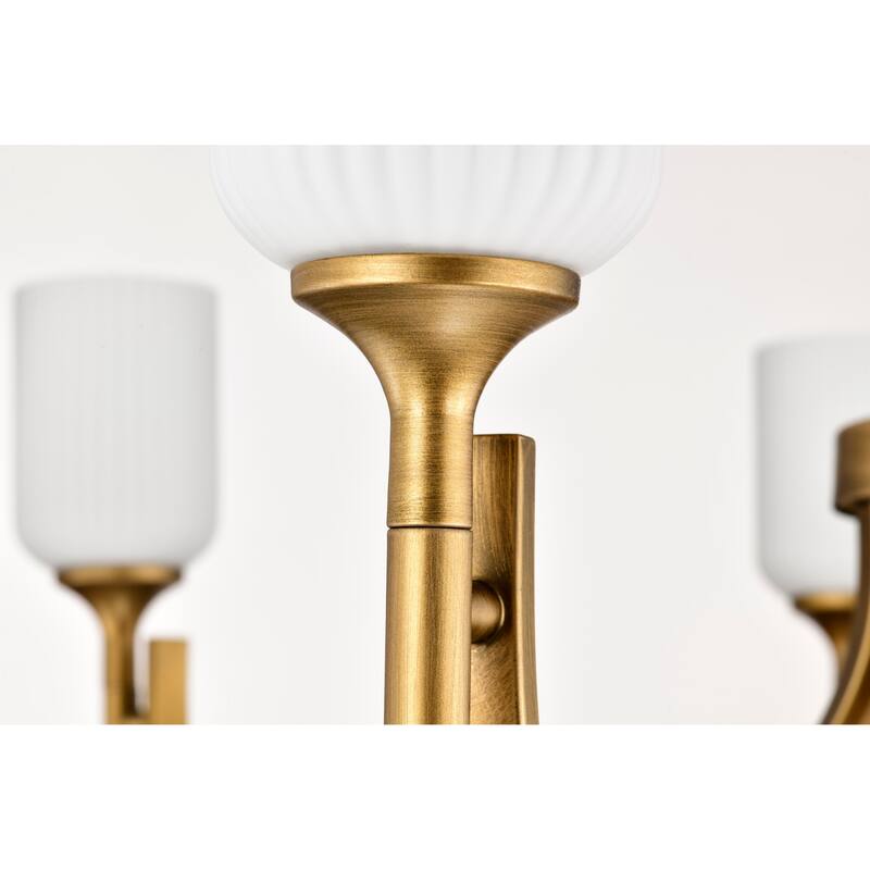 Solara 7 Light Chandelier Natural Brass Finish Frosted Ribbed Glass - Natural Brass