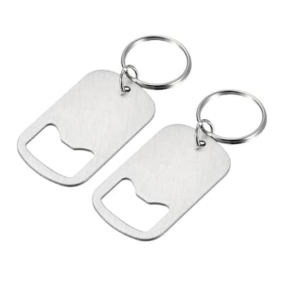 2pcs Stainless Steel Flat Beer Bottle Opener Keychain 2 inch Long, Silver