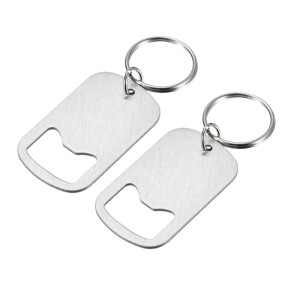 2pcs Stainless Steel Flat Beer Bottle Opener Keychain 2 inch Long, Silver