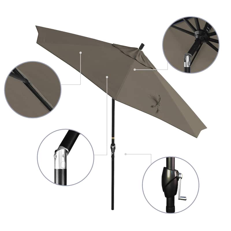 California Umbrella 9-foot Round Crank Lift, Push ButtonTilt, Black Frame Finish, Aluminum Patio Umbrella with Sunbrella Fabric