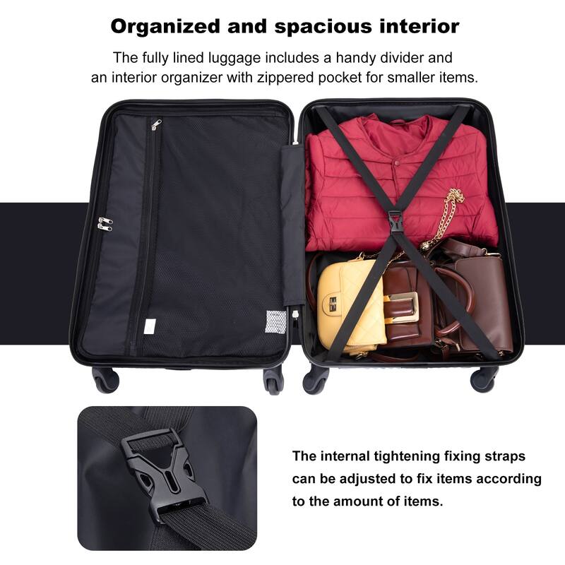 Merax 3 Piece ABS+PC Hardside Lightweight Luggage Sets with Two Hooks and Spinner Wheels, for Family Travel