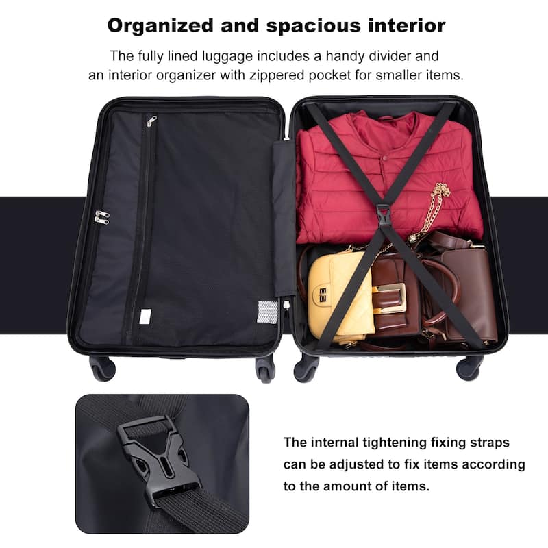 Merax 3 Piece ABS+PC Hardside Luggage Sets with Two Hooks and Spinner Wheels, for Family Travel