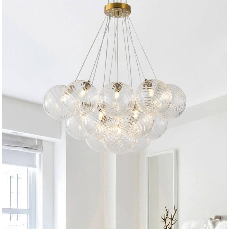 Modern 13‑Light Textured Glass Globe Chandelier - N/A