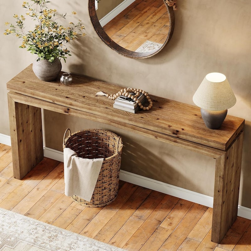63-Inch Long Farmhouse Solid Wood Console Table for Entryway, Living Room, Foyer