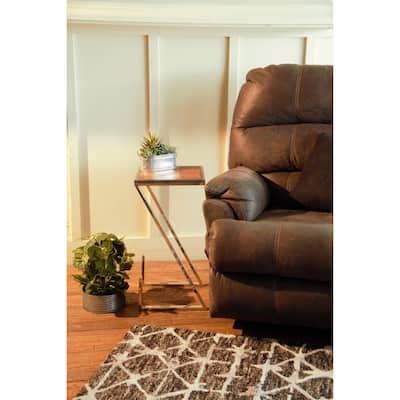 Modern Z Shaped Wood and Metal Side Table with Mango Wood Top - 12” x 12” x 23.50”