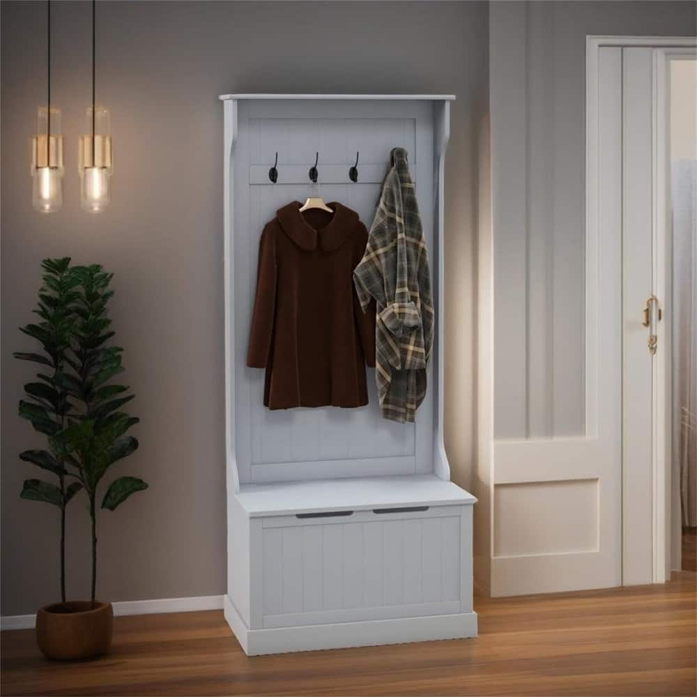 28" 3-In-1 Entryway Hall Tree with Storage Bench