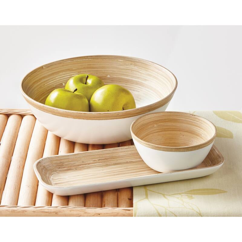 Bamboo Lacquer Serving Bowl - Small 20oz, White Dining & Salad Bowl, Dishwasher Safe, 5.9" x 5.9" x 2.75"