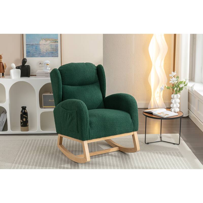 Rocking Chair Nursery, Modern Upholstered Glider Rocker with Side Pocket, High Backrest Accent Armchair for Living Room