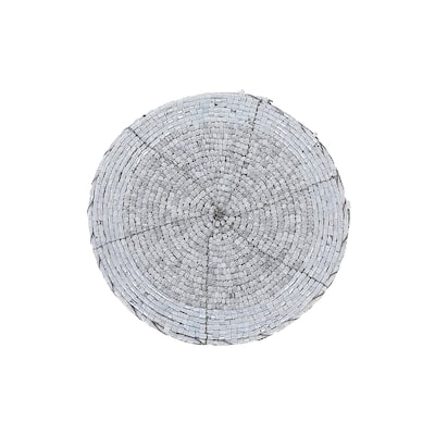 Christmas Beaded Round Coaster White - Set of 6