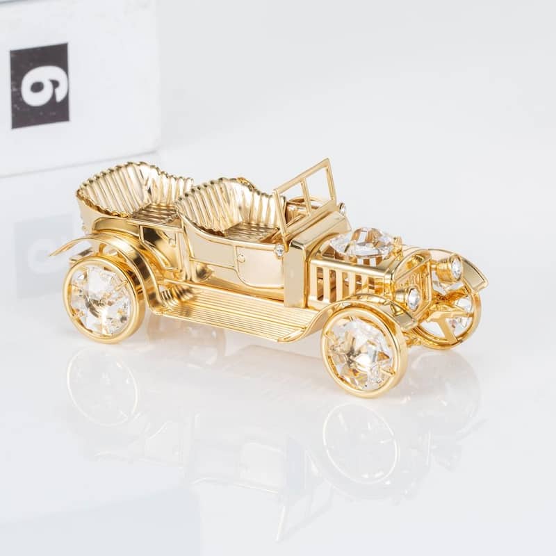Matashi 24K Gold Plated Highly Polished Vintage Car Ornament with Genuine Matashi Crystal