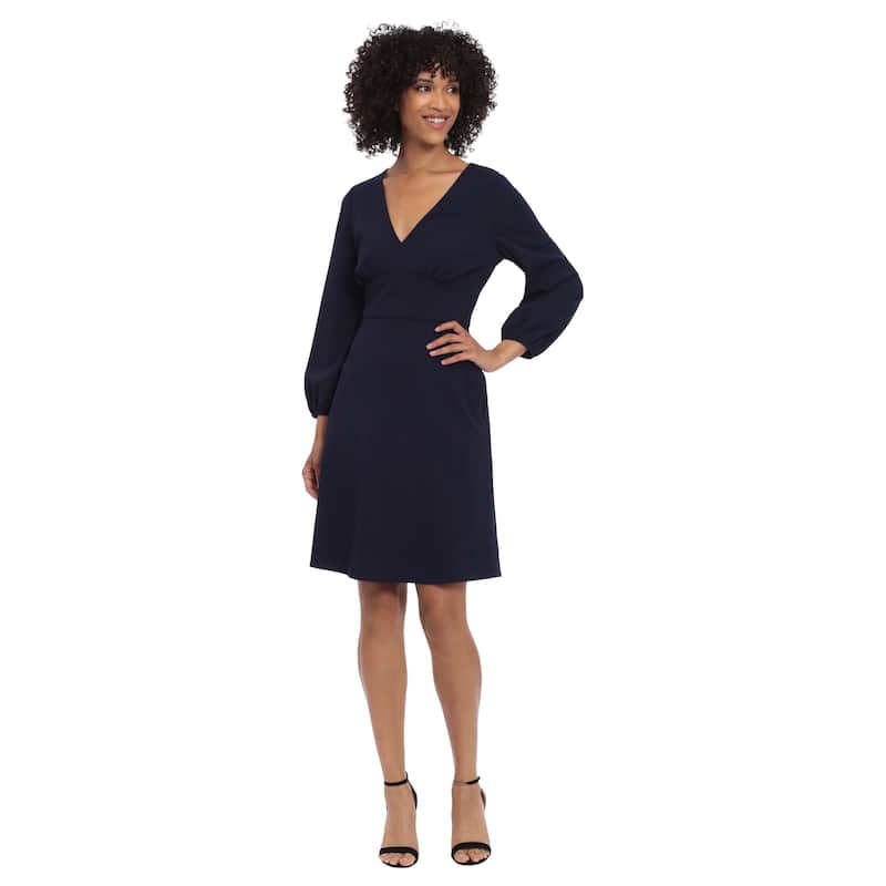 Donna Morgan Long Bell Sleeve V-Neck Dress - Twlght/Nvy - 10