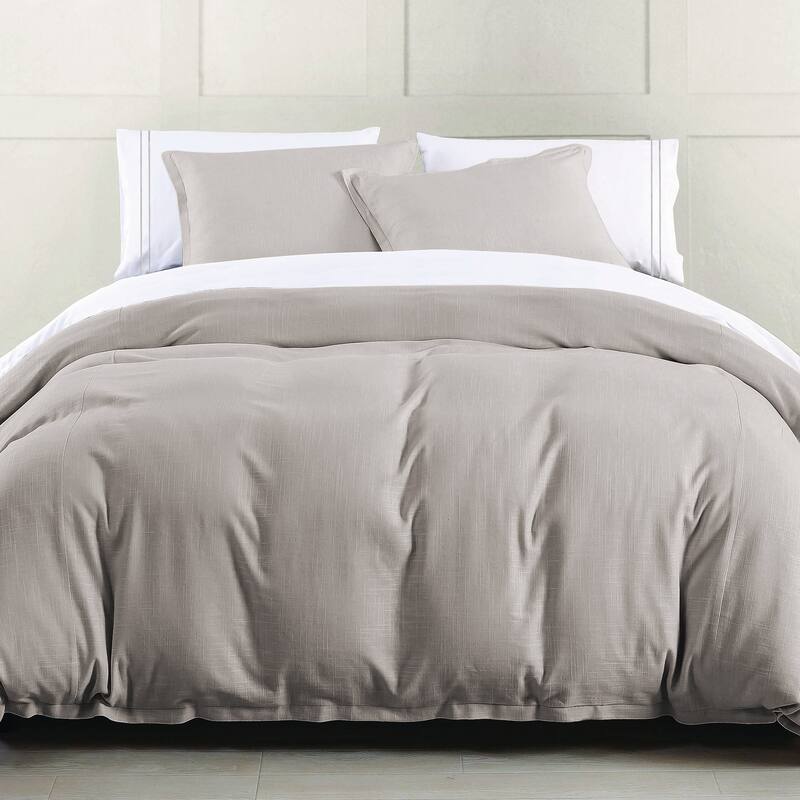 HiEnd Accents Hera Washed Linen Flange Duvet Cover, 1PC - Taupe - Queen