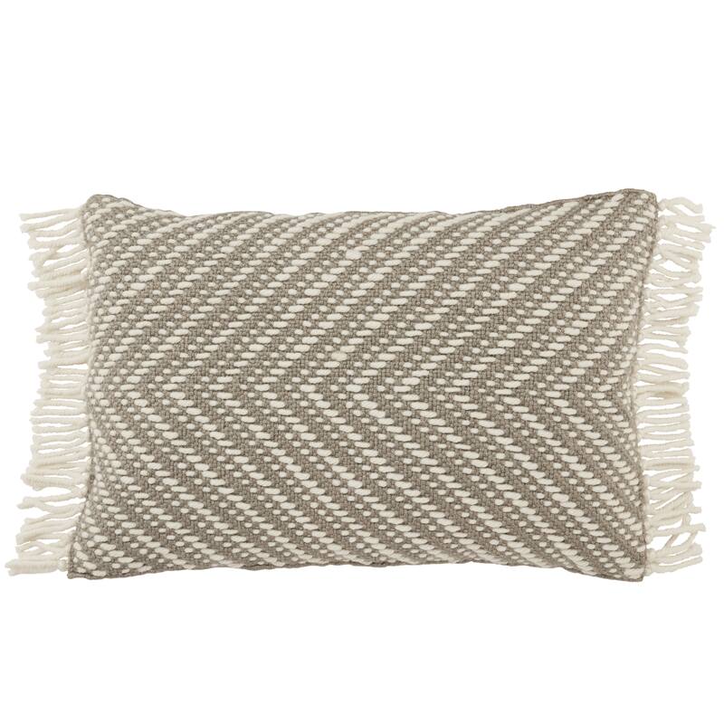 Austar Chevron Indoor/ Outdoor Lumbar Pillow - 16"X24" Polyester Fill - Polyester - Gray/Ivory
