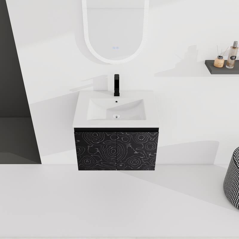 24" Floating Wall-Mounted Bathroom Vanity with Soft-Close Doors, Ceramic Sink, Eco-Friendly Plywood Base