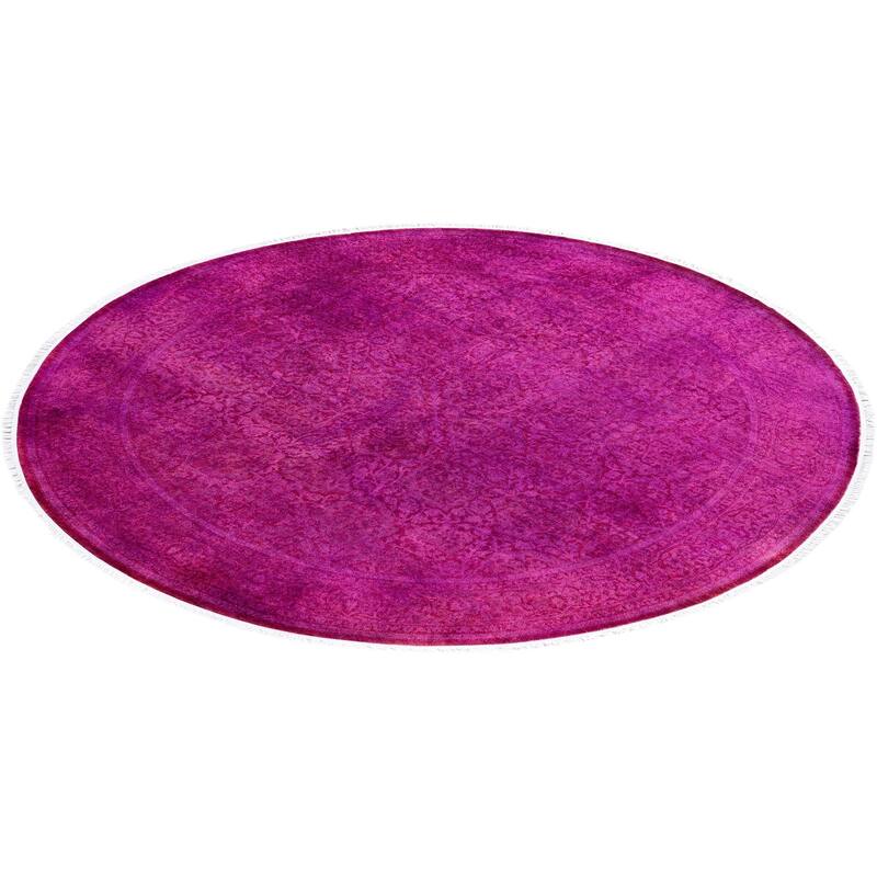 Contemporary Overdyed Wool Hand Knotted Round Area Rug - 6' 1" x 6' 1"