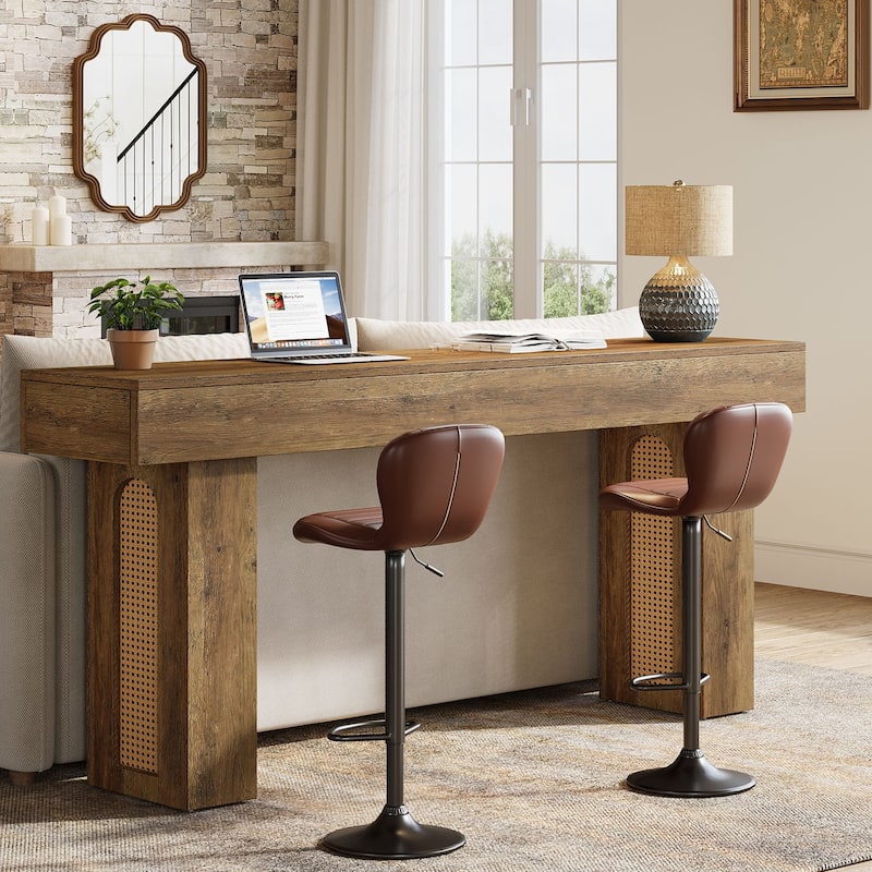 63'' Rattan Entryway Console Table Farmhouse Sofa Table