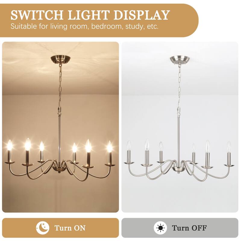 6-Light Rustic Farmhouse Simple Candle Chandelier for Bedroom, Kitchen, Living Room and Foyer