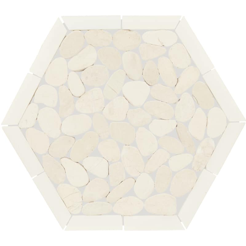 Daltile Pebble Oasis Natural Stone Framed Hexagon Pebble Mosaic 11" x 10" (11 PC per Carton) (10.88 SQFT per Carton) - Icicle