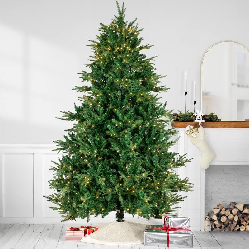 9' Juniper Pine Artificial Christmas Tree, Warm White LED Lights - 9 Foot