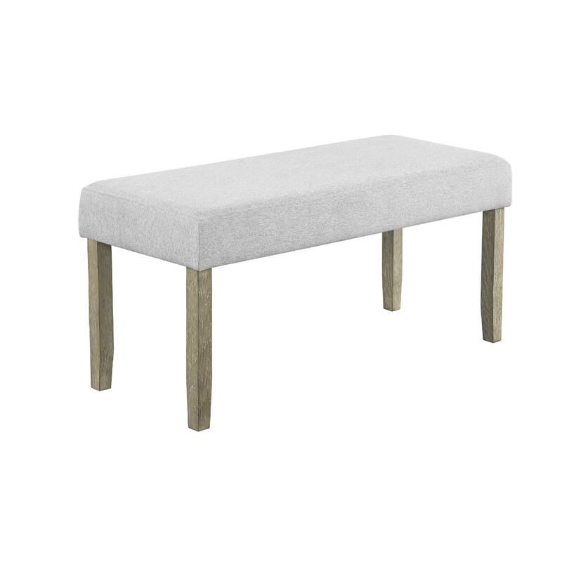 Koji Dining Bench, Gray Fabric Padded Seat, Brown Wood Frame, 42 Inch