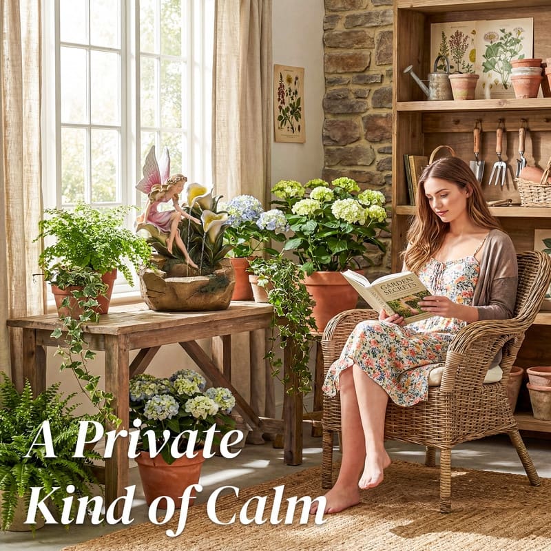 Outdoor Fairy & Calla Lily Water Fountain with Fairy-Tale Garden Style and Lights