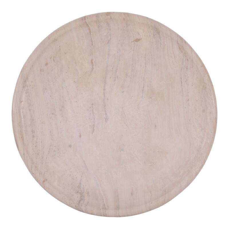 Decorative Tray - Ivory Wood Marble Round Lazy Susan - 16", Ivory - 16" x 16" x 2"
