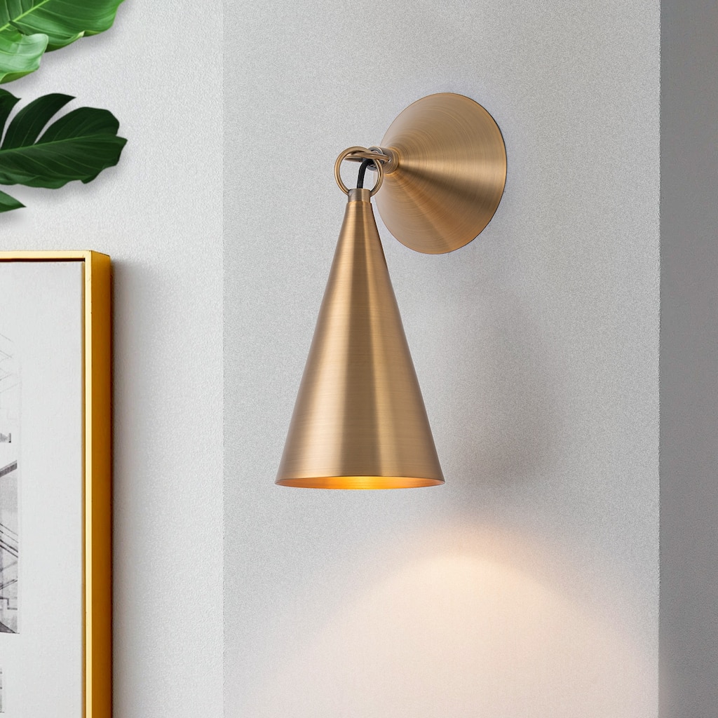 Industrial Bronze 1-Light Wall Sconce with Conical Metal Shade
