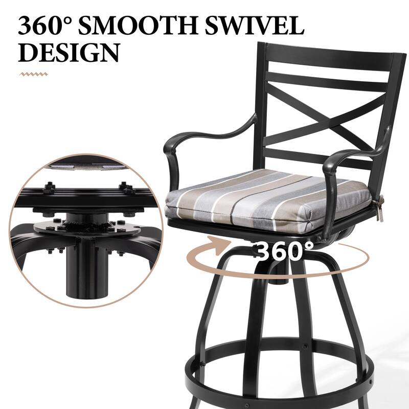 Outdoor Indoor Patio Bar Stools Aluminum Swivel Bar Chair with Sunbrella Cushion