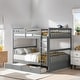 preview thumbnail 19 of 34, Full over Full Size Bunk Bed with Ladders, Solid Wood Kids Storage Bed Frame with 2-Storage Drawers for Bedroom, Walnut Grey