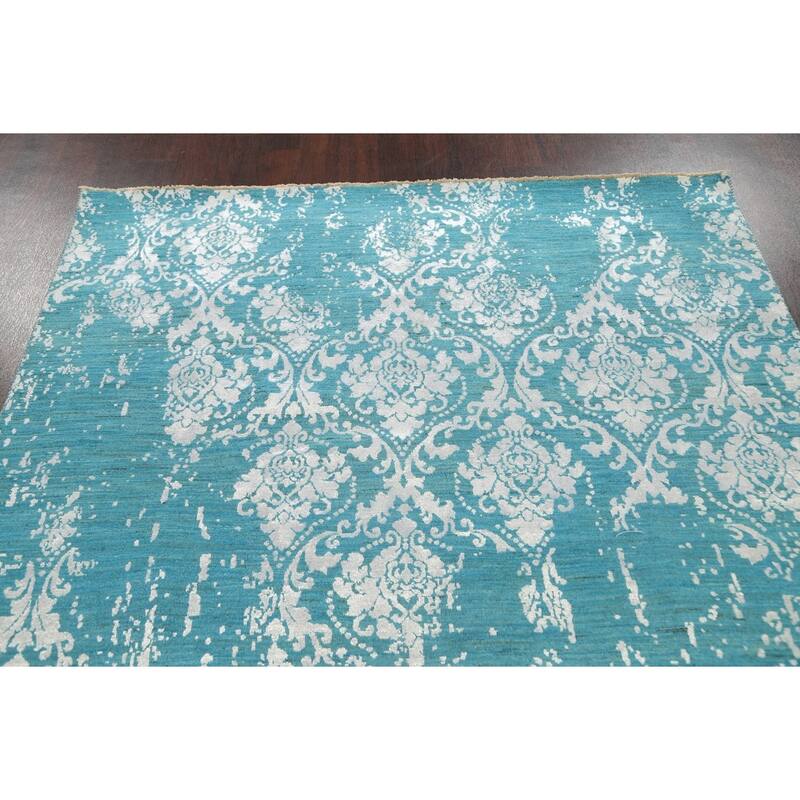 Wool/ Silk Vegetable Dye Distressed Versace Oriental Area Rug Handmade - 6'1" x 9'1"