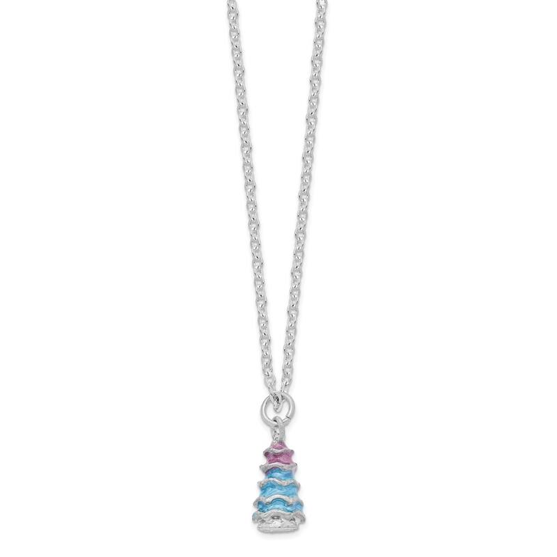 Curata Pewter Crystals Silver-Tone Enameled Arctic Blue Christmas Tree Trinket Box on 18 Inch Necklace