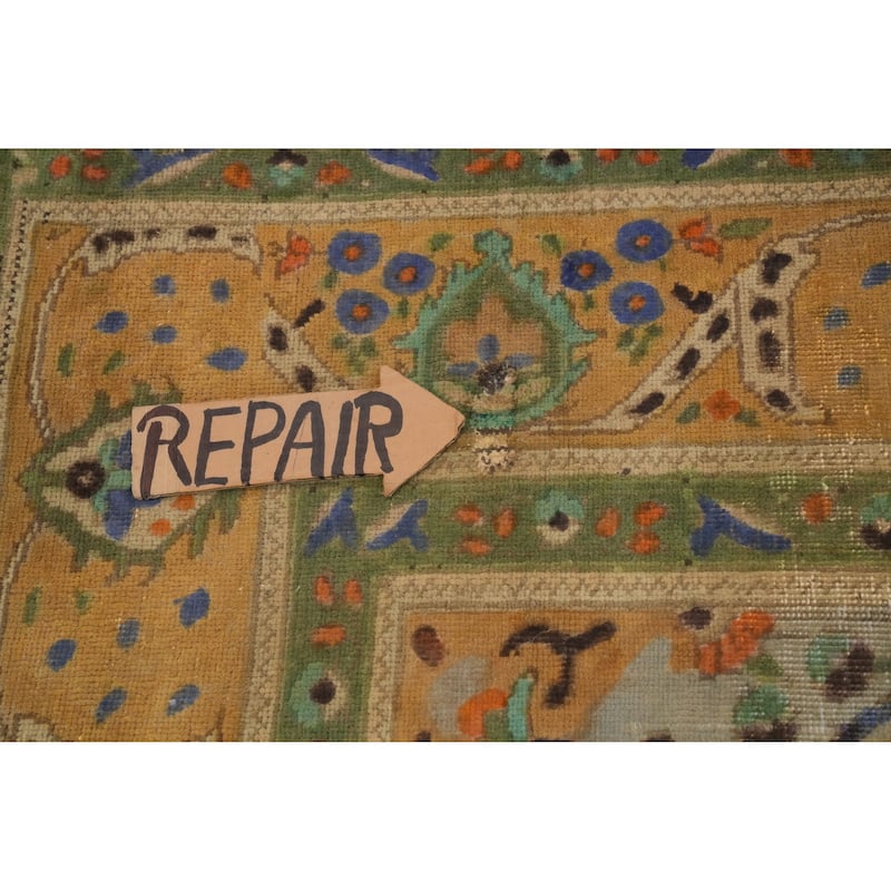 Hand Knotted Oriental 100% Wool Carpet Traditional Medallion Oranges & Rust Tabriz Area Rug - 9' 6'' X 6' 7''