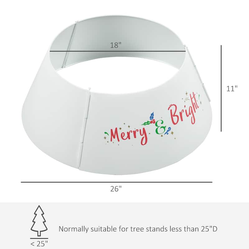 Cream White Christmas Tree Collar with Merry & Bright Letters and Metal Base Cover for Holiday Decor - 26" x 11" H