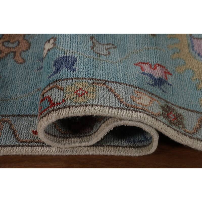 Floral Ivory & Blue Oushak Oriental Area Rug Handmade Wool Carpet - 9'0"x 11'7"