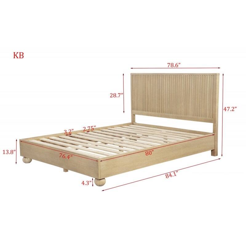 Modern Minimalist Light Oak Finish Eastern King Size Wooden Platform Bed with Fluted Panels Headboard