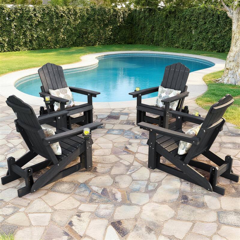 Glider Adirondack Chair 3-Position Adjustable, HDPE Wood-Like Texture - Black - 4-Piece