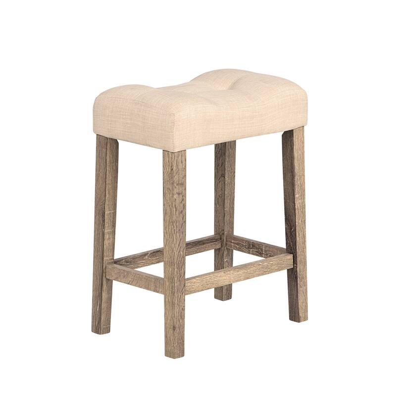 GDFStudio - Calverly 4-Piece Industrial Bar Table Set with USB Power Station and 3 Linen Upholstered Stools