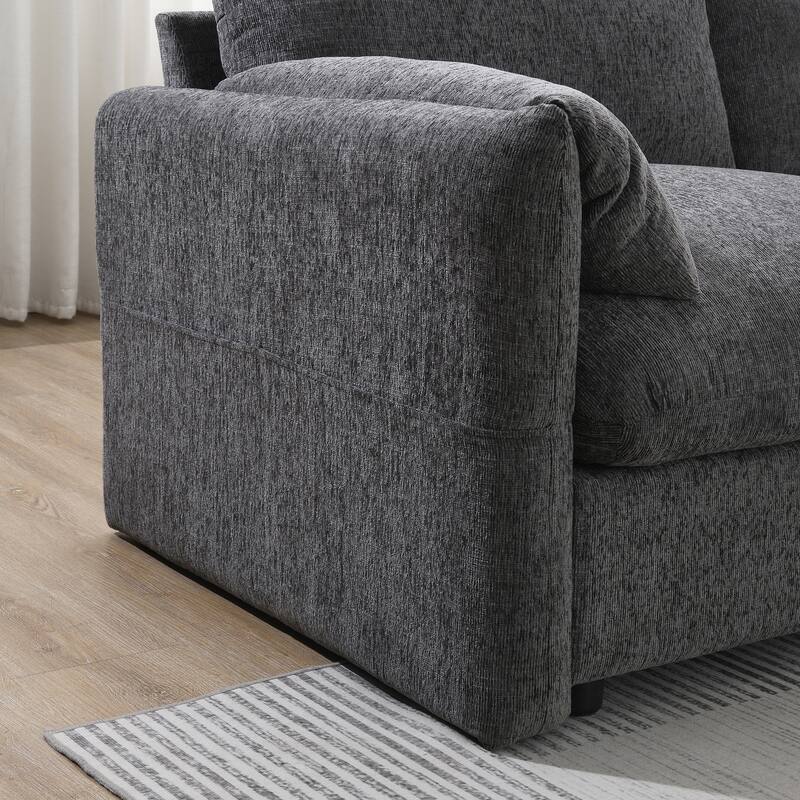 Roomfitters 96.5" L-Shaped Sectional Sofa with Storage Ottoman, Phone Holder, USB Charging, Deep Seat Chenille Couch