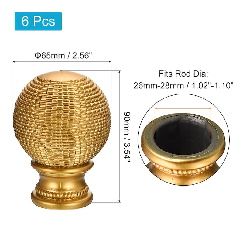 6Pcs Plastic Rhombic Curtain Rod Finials Fit 26-28mm Dia Drapery Rail - Gold