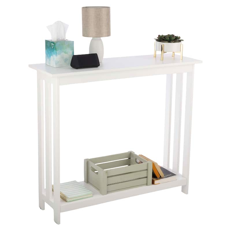 Lavish Home 2-Tier Console Table - 39x11.8in Narrow Entryway Table - White