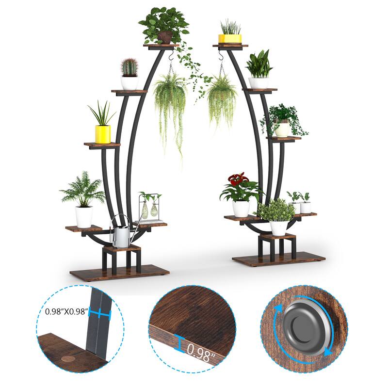 6 Tier Plant Stand Pack of 2, Multipurpose Flower Potted Plant Display Shelf Rack with 2 Hooks for Living Room Garden Balcony