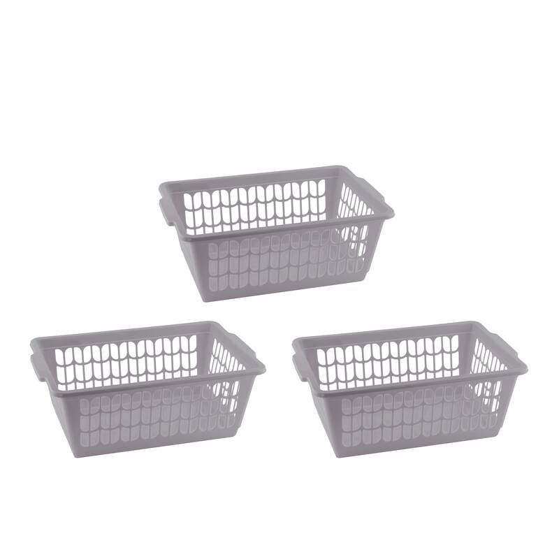 Small Plastic Storage Basket for Organizing Kitchen Pantry, Pack of 3 - grey