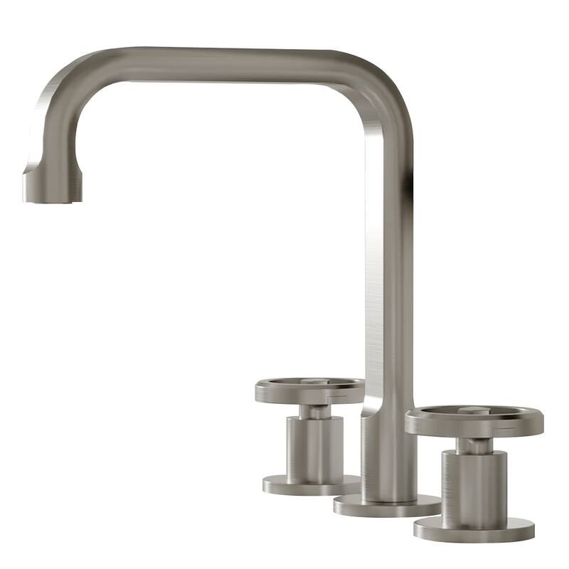 Widespread Bathroom Faucet with Industrial Round Handles Pop-Up Drain - Brushed Nickel