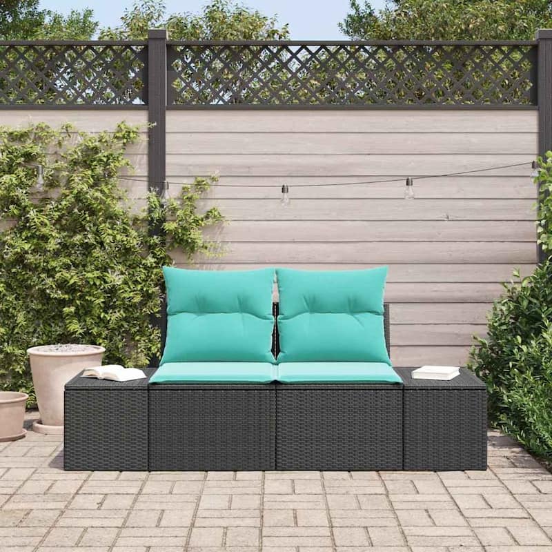 vidaXL Garden Sofa with Cushion Black 184 x 62 x 85cm poly rattan - 72.4 x 24.4 x 33.5