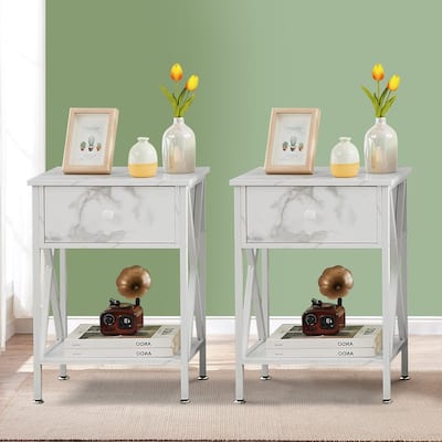 VECELO 1 - Drawer Modern End Table/Nightstands with Storage Shelves