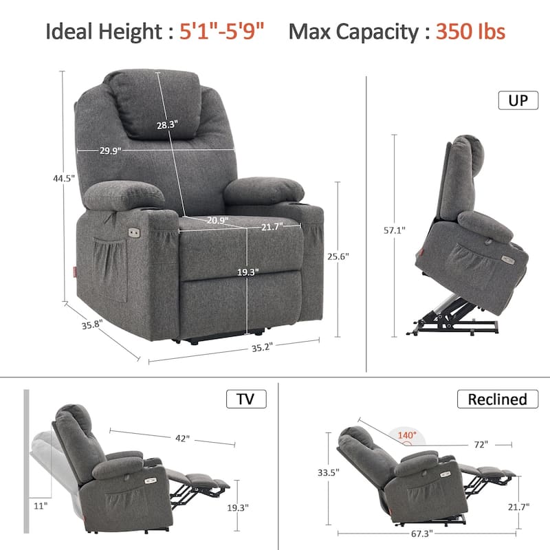 Power Lift Recliner Chair for Elderly, Massage and Heat, Fabric