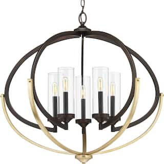 Evoke Collection Five-Light Antique Bronze Clear Glass Luxe Chandelier Light - 27.875" x 33.75" x 33.75"