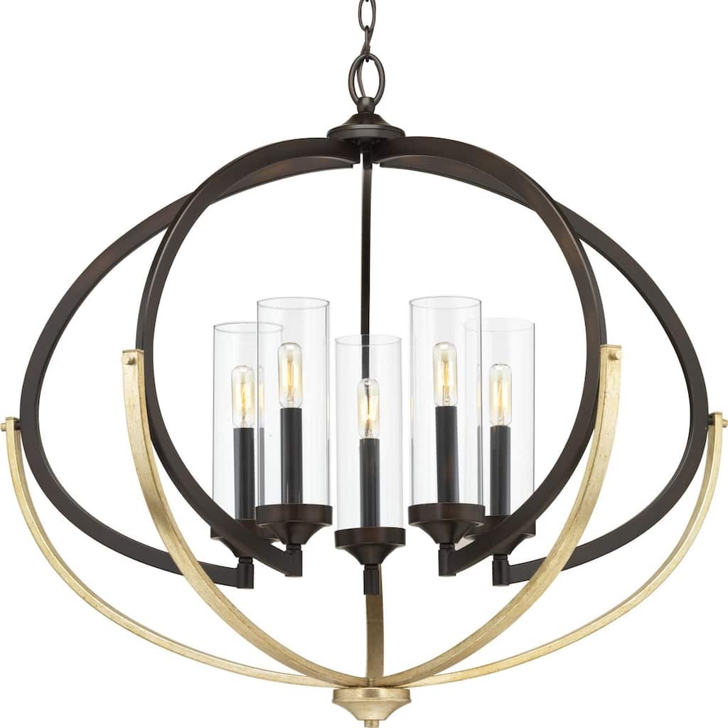 Evoke Collection Five-Light Antique Bronze Clear Glass Luxe Chandelier Light - 27.875" x 33.75" x 33.75"