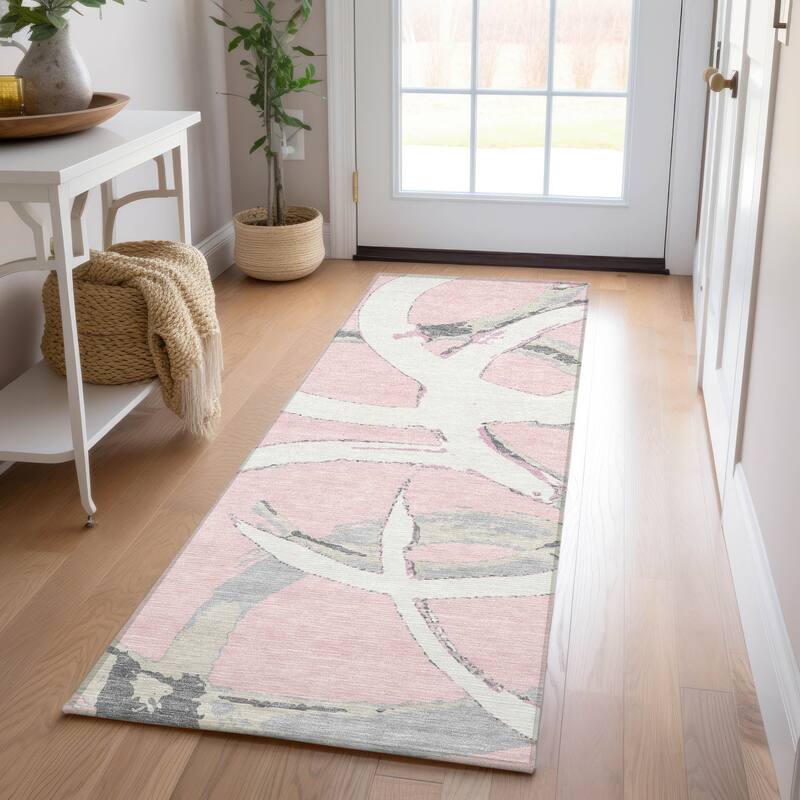 Machine Washable Indoor/ Outdoor Abstract Contemporary Chantille Rug